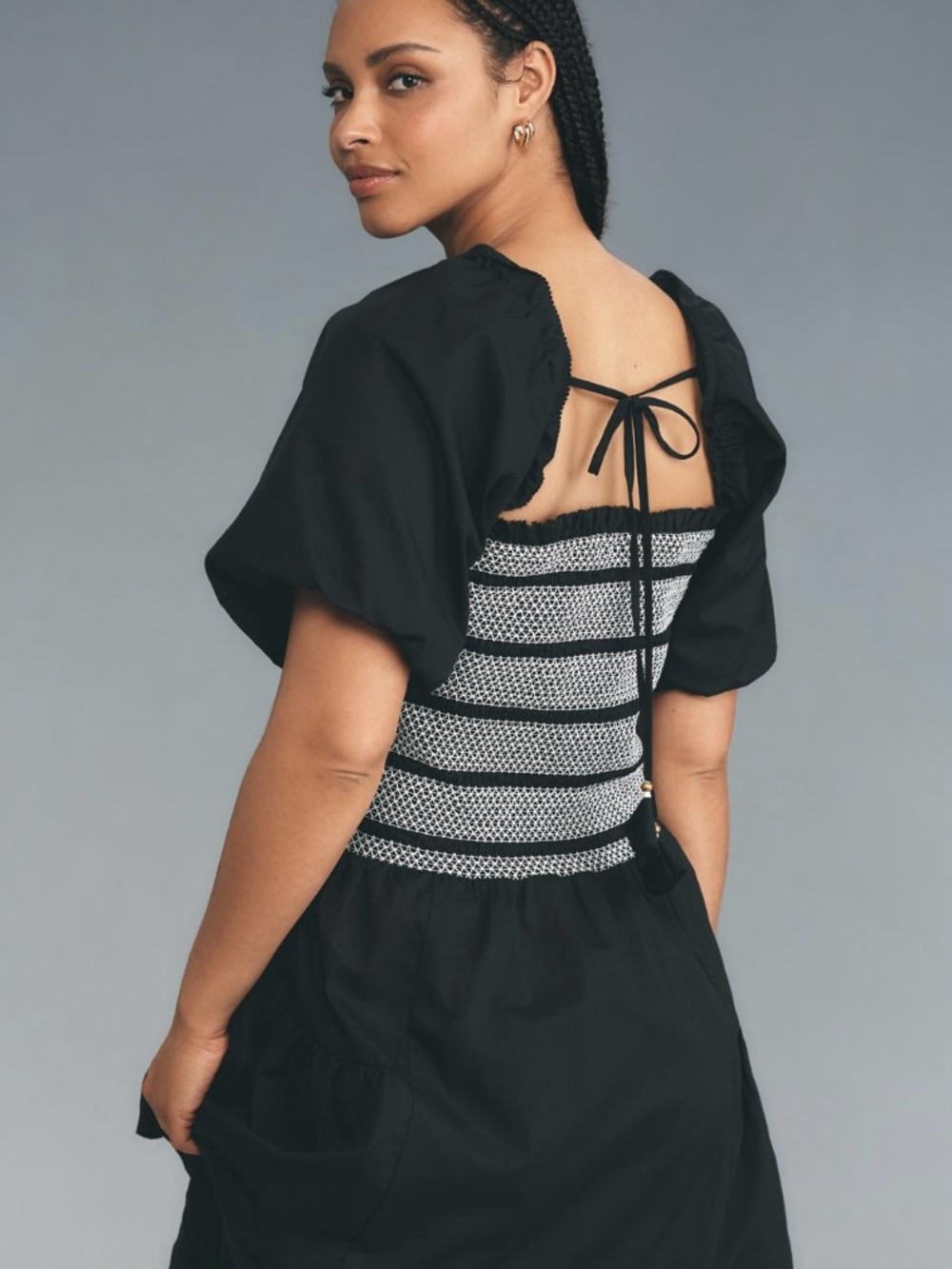 Anthropologie Black Mini Dress with Smocked Bodice - Picture 5 of 8